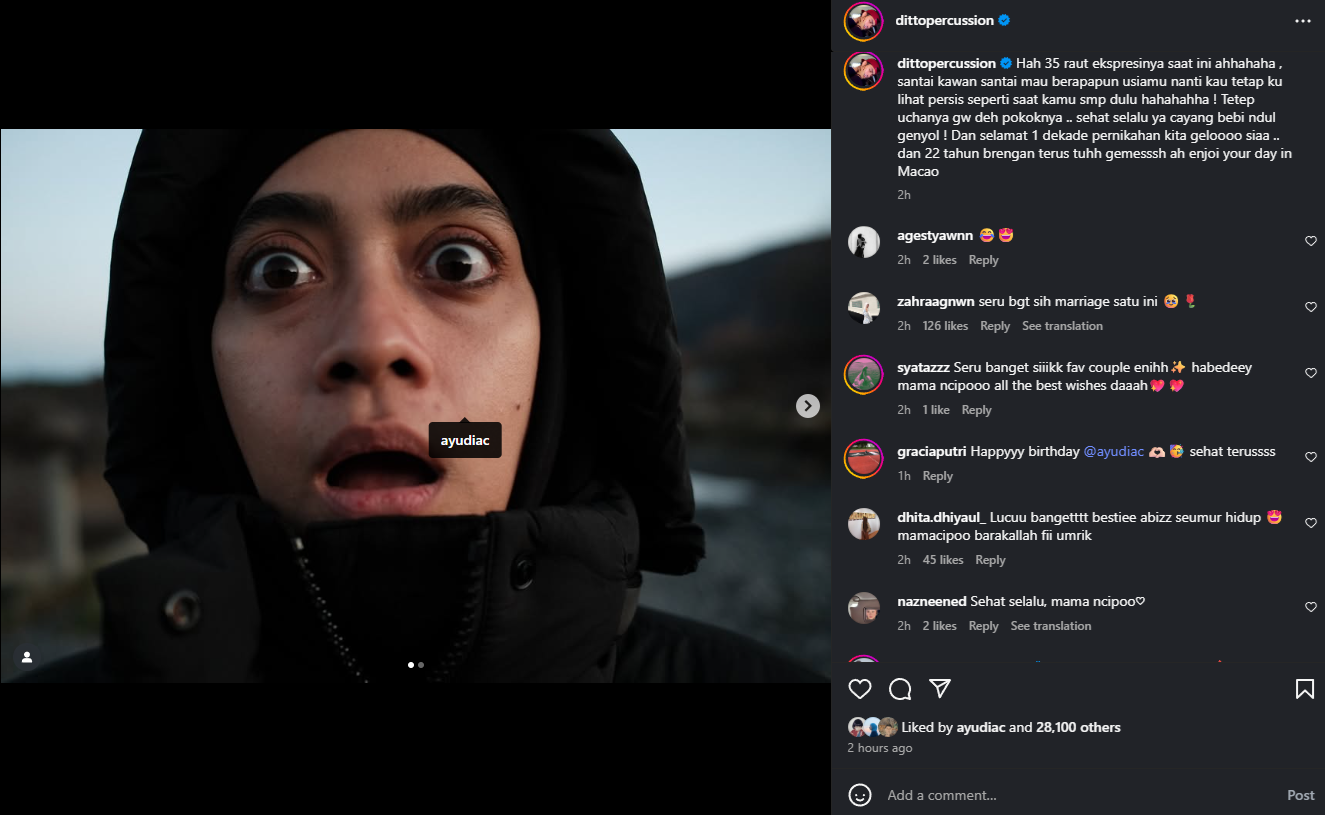 Dito Percussion beri ucapan selamat ulang tahun untuk Ayudia Bing Slamet